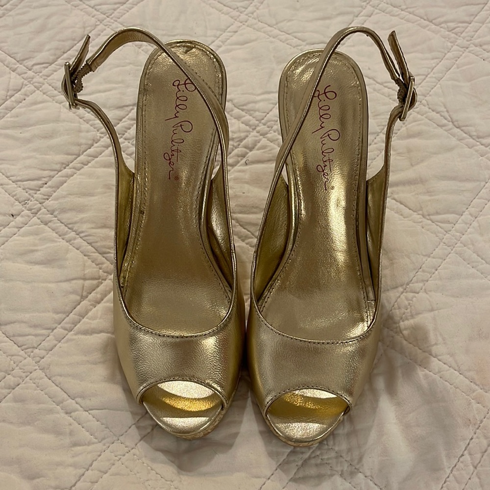 Lilly Pulitzer Gold Gigi Wedge